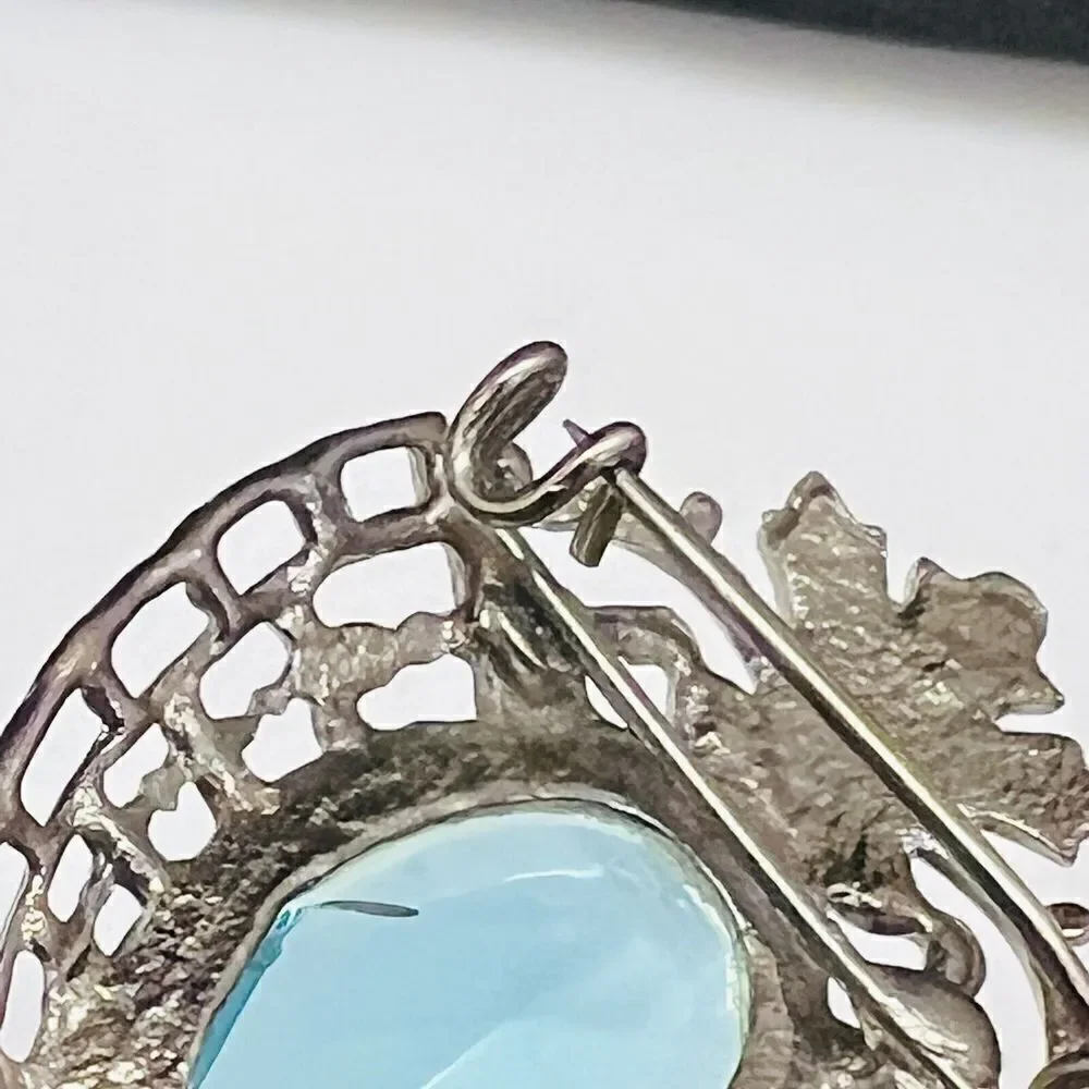 Vintage Brooch Faux Topaz Pearl Dangle Edwardian Inspired Costume Silver 1181